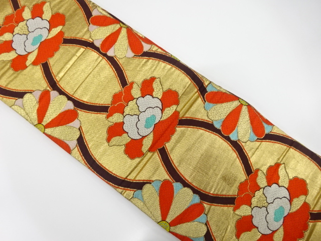 立涌に牡丹・菊模様織り出し子供帯（材料）